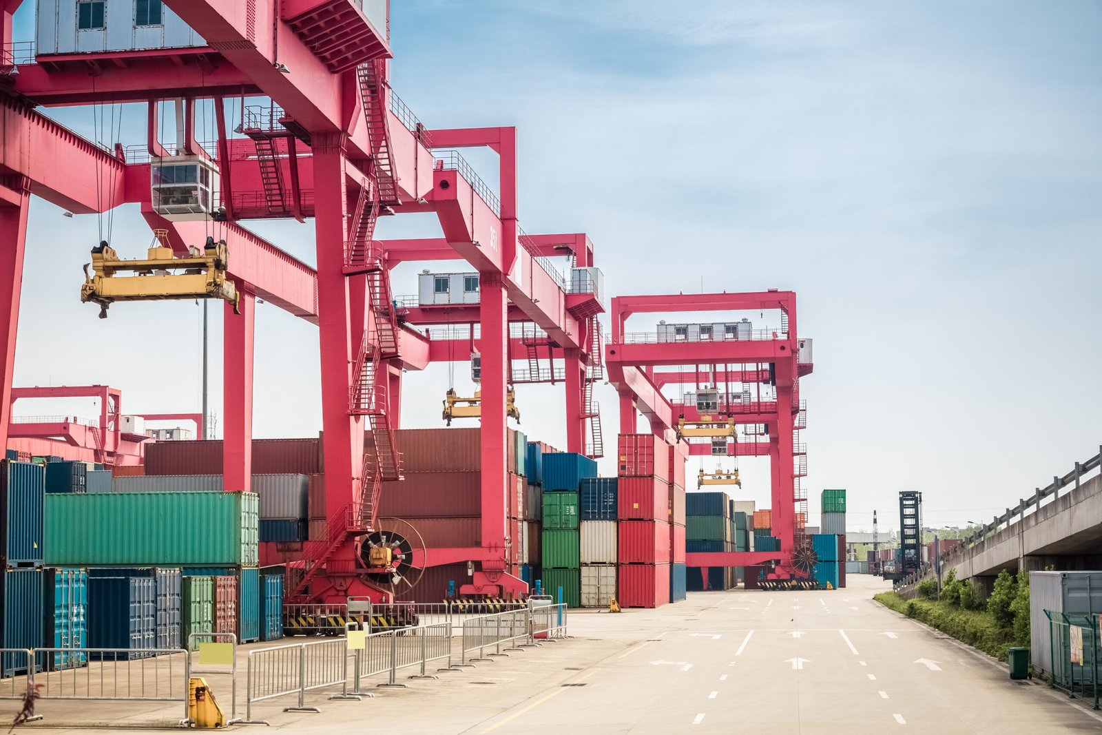 container freight yard close up , modern logistics and port background
