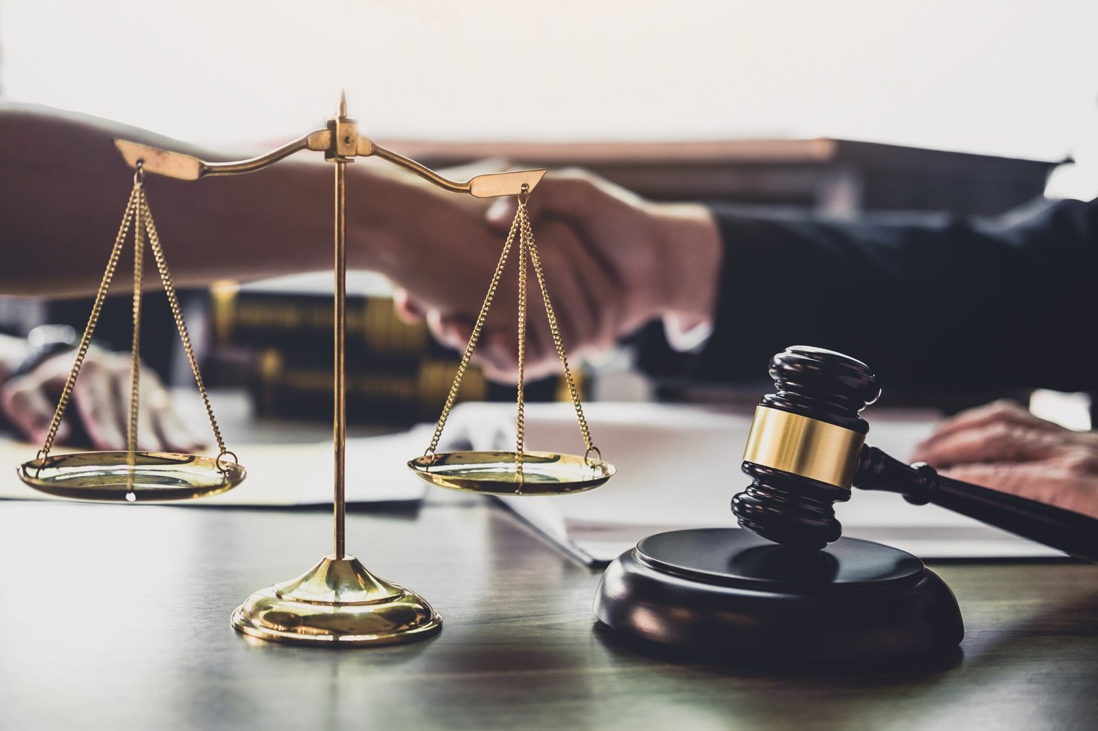 Shaking hands after good cooperation, Businessman handshake with male lawyer after discussing good deal of contract, Meeting and collaboration concept.